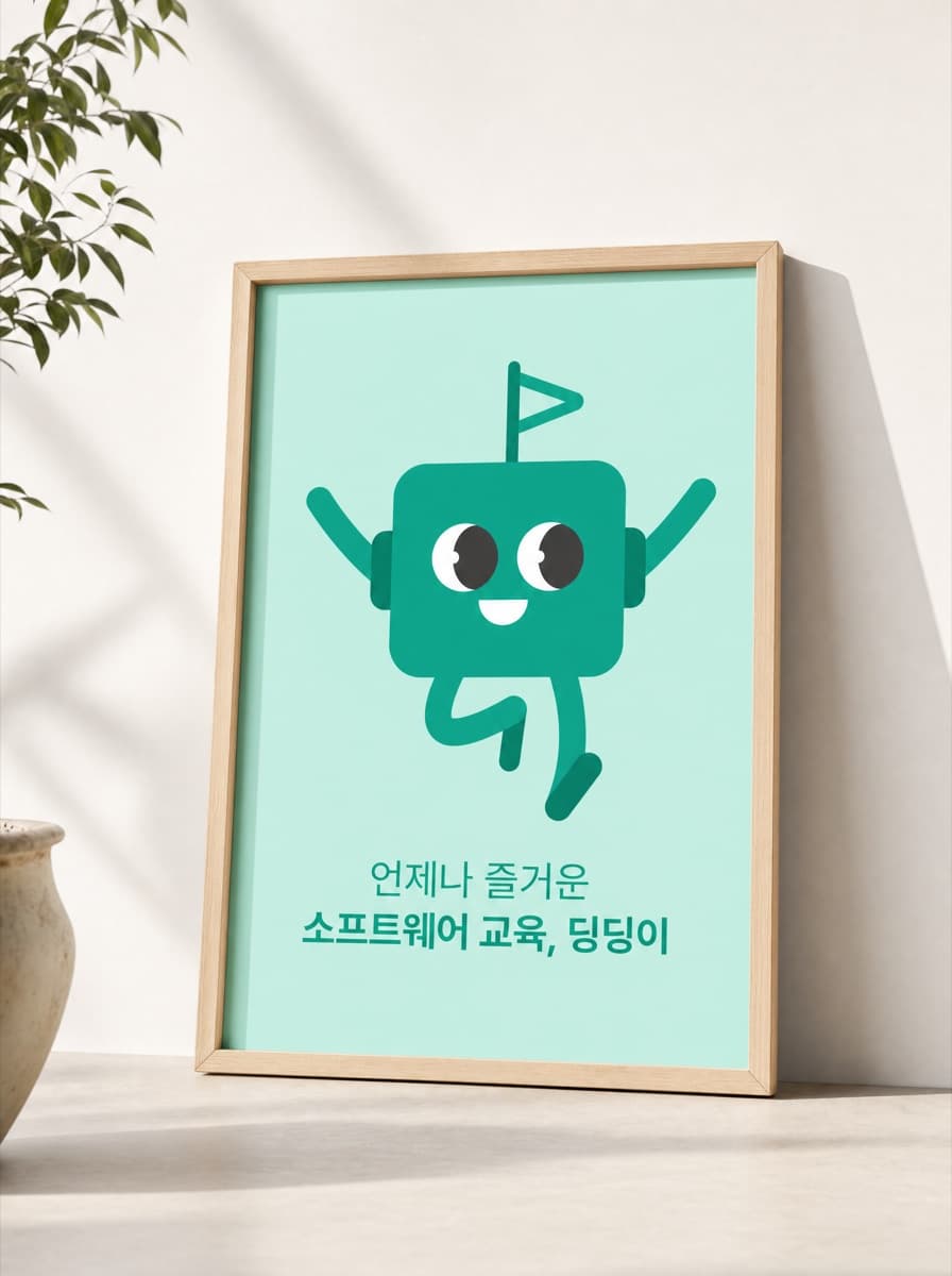 경북소프트웨어마이스터고 슬로건 포스터 — 언제나 즐거운 소프트웨어 교육, 딩딩이