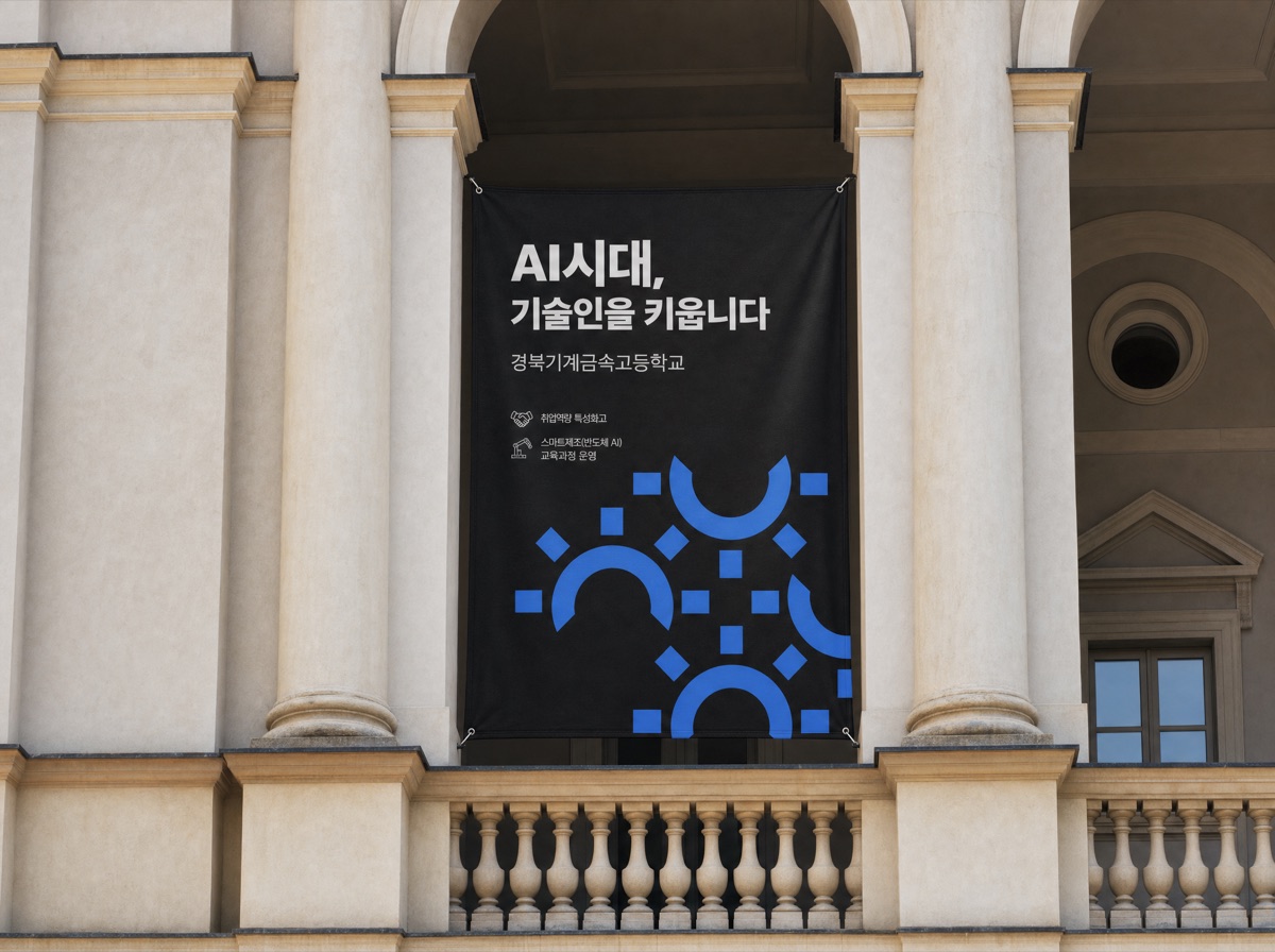 경북기계금속고 슬로건 배너 — AI시대, 기술인을 키웁니다