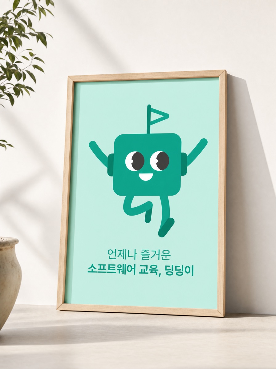경북소프트웨어마이스터고 슬로건 포스터 — 언제나 즐거운 소프트웨어 교육, 딩딩이